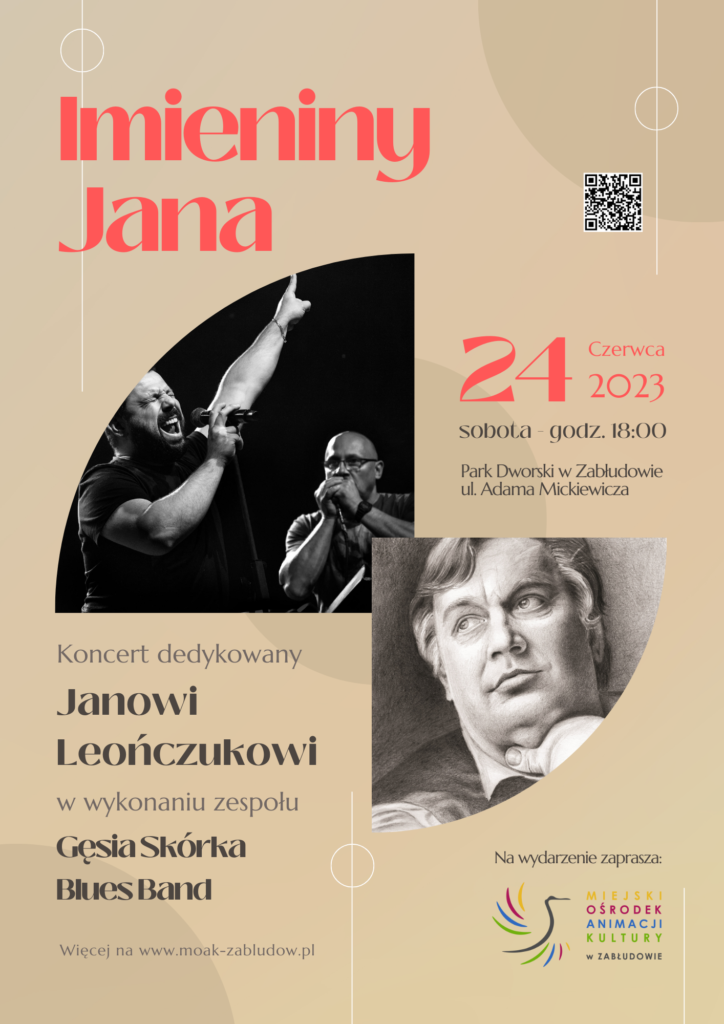 plakat informujący o koncercie dedykowanym Janowi Leończukowi w wykonaniu zespołu Gęsia Skórka Blues Band