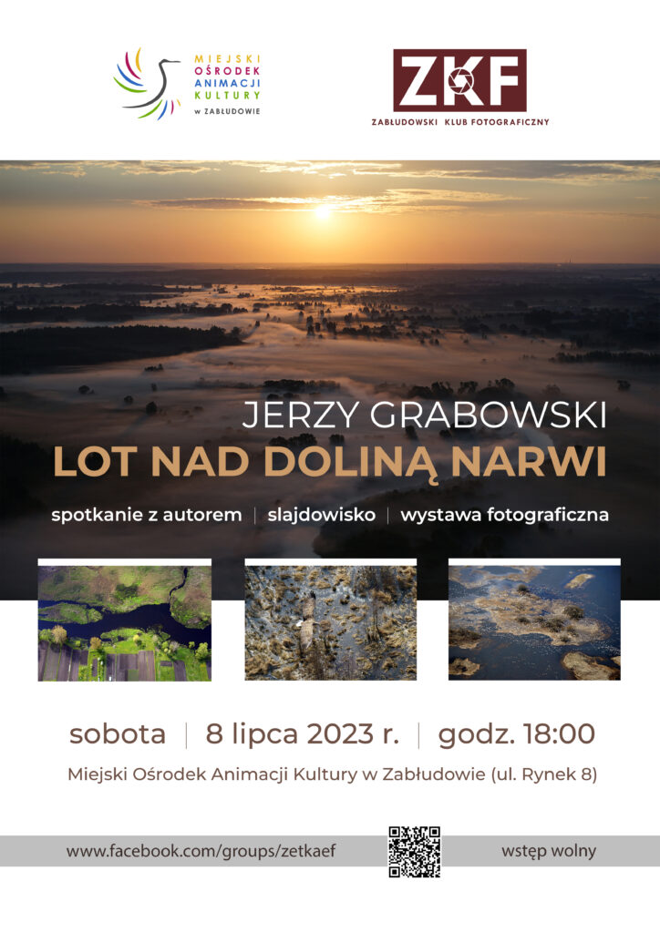 Plakat informujący o wydarzeniu: Jerzy Grabowski - Lot nad Doliną Narwi